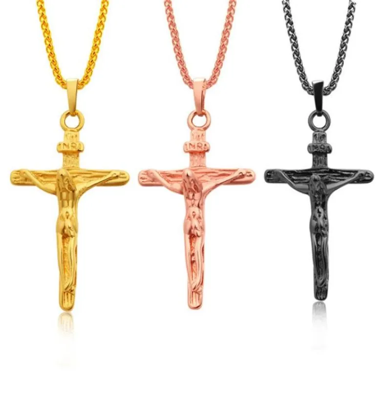Crucifix Netclace Gold/Rose Gold/Black Gun Color Stain Stainless Steel for Men Jewelry Joledry Piece Gold Cains for Men1777831