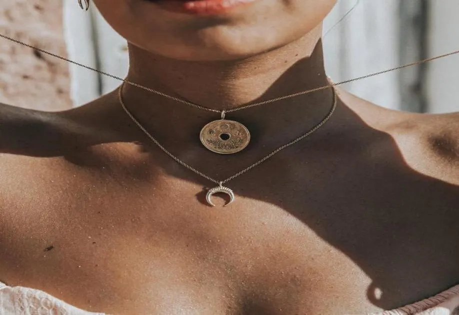 Mayforest Louleur Bohemian Sexig flerskiktade halsband Metal guldmåne runda myntpar hängen choker halsband för kvinnor boho je2765067