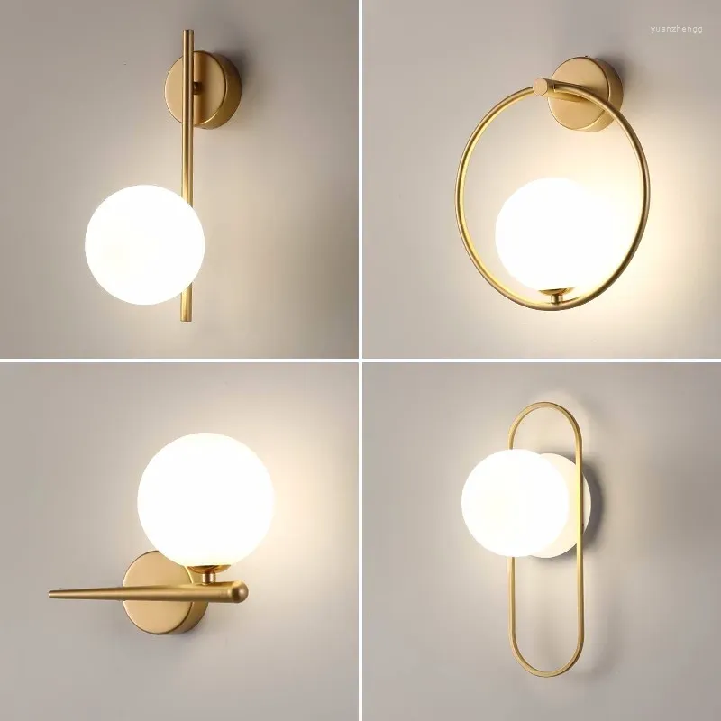 Wall Lamps Europe Bedside Room Staircase Northern Lighting Light Glass Living Bedroom Gold Aisle Modern Bathroom Globe