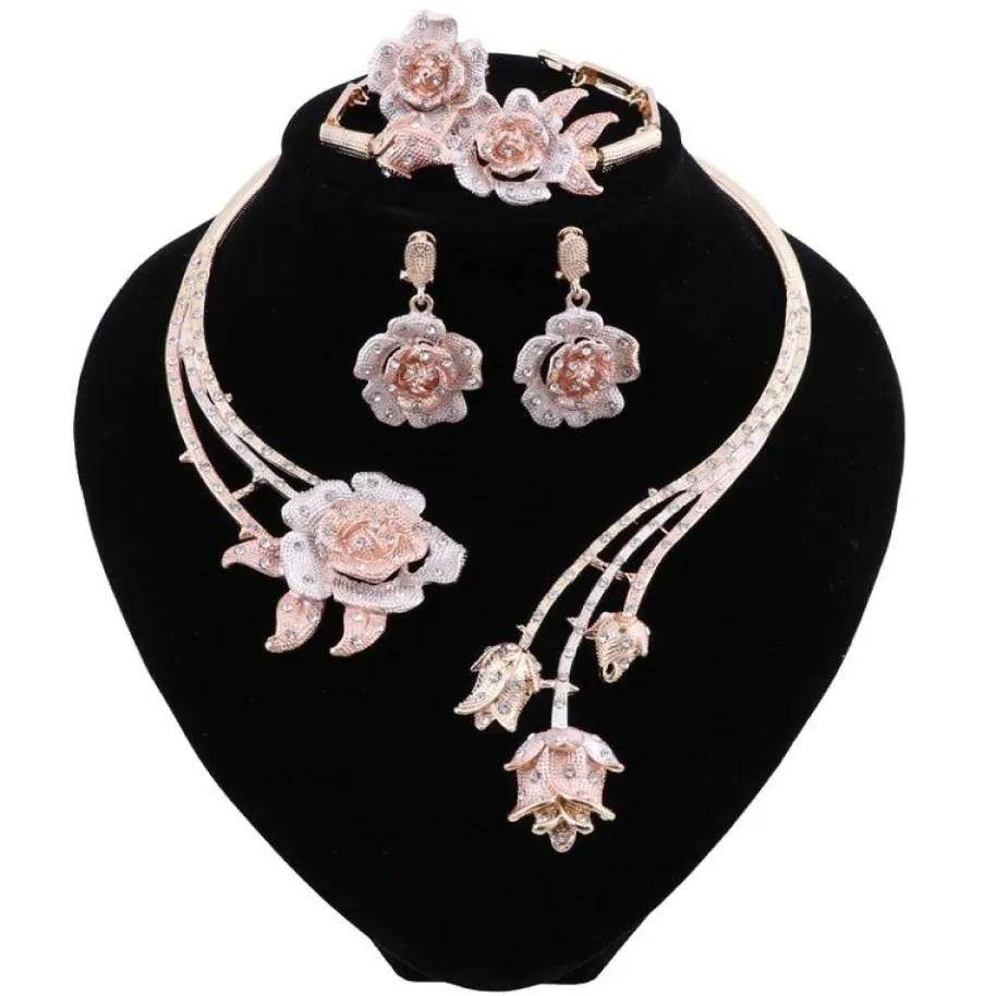 Regalo nuziale Set di gioielli di marca per matrimonio nigeriano Set di gioielli con perline africane di moda Set di orecchini con collana in oro Dubai4654927