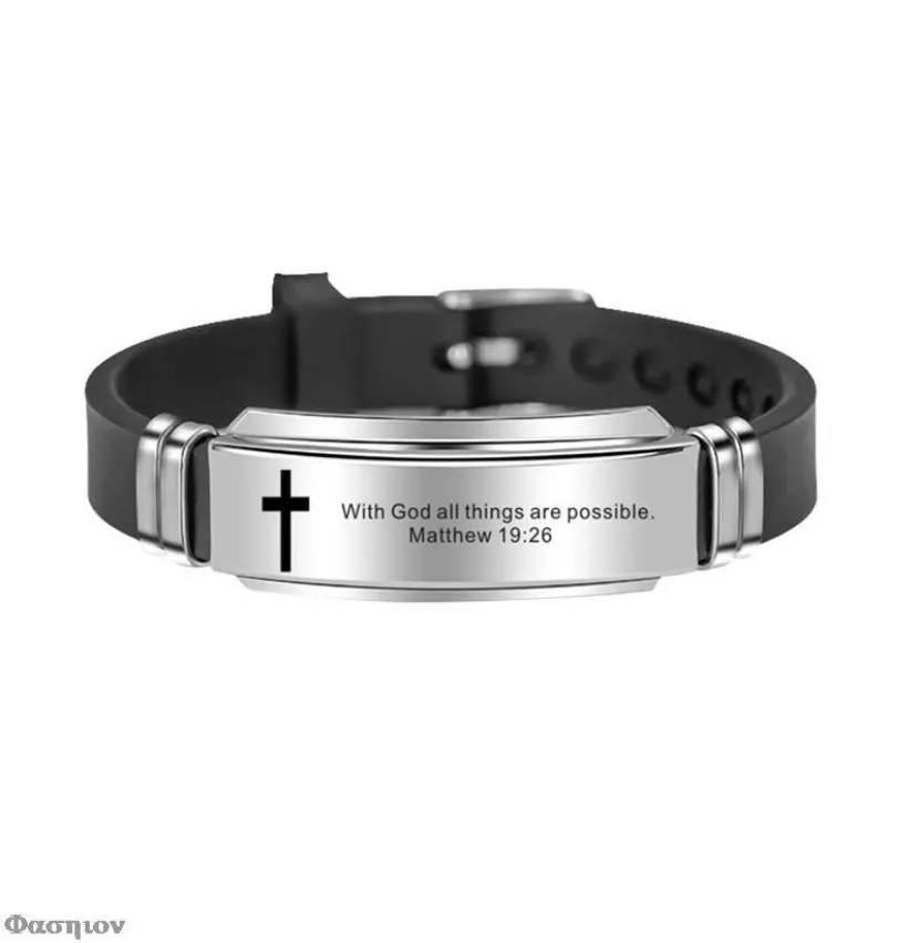 Charme pulseiras religioso jesus escritura citação bíblia verso inspirador fé silicone para homens personalizar gift7453523