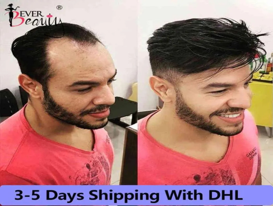 Durable Thin System Natural European Toupee PU Hair Replacement For Men Wig V Looped Pure Handmade Ever Beauty4718519