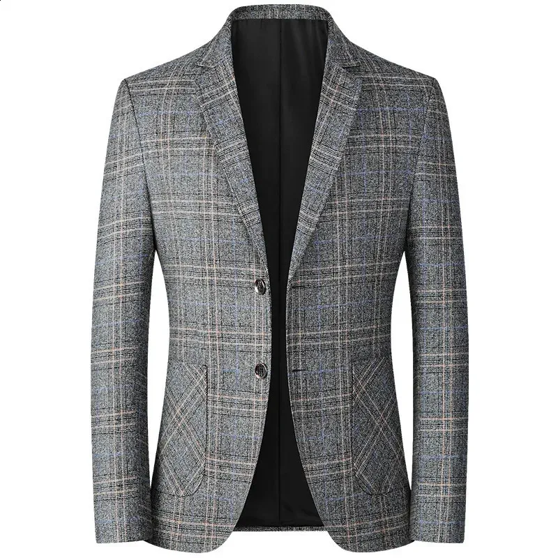 Spring Autumn Mens Blazer Jacket Single Breasted Plaid Business Casual Coat Man Slim Fit Suit Jackets Wedding Suits For Men 4XL 240201