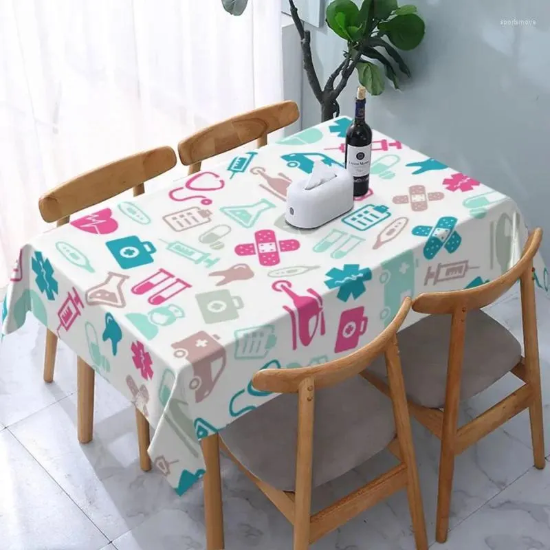 Toalha de mesa retangular à prova d'água, à prova de óleo, toalha de mesa para enfermagem, borda elástica, 45 "-50", ajuste de desenho animado