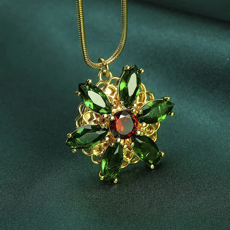 Valily Necklacetogether i Paris Emerald Stone Flower Necklace Lost Princess Inspired Pendant for Women 240202