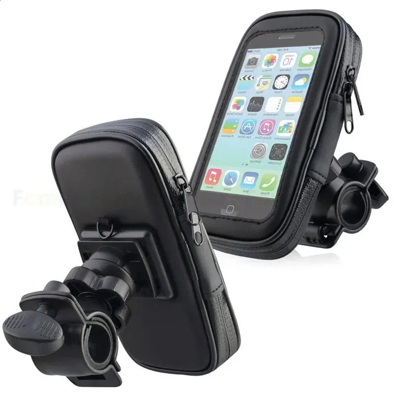 Motorcykeltelefonhållare Support Moto Bicycle Baksyn Mirror Stand Mount Waterproof Scooter Telefonväska för alla smartphones 240126