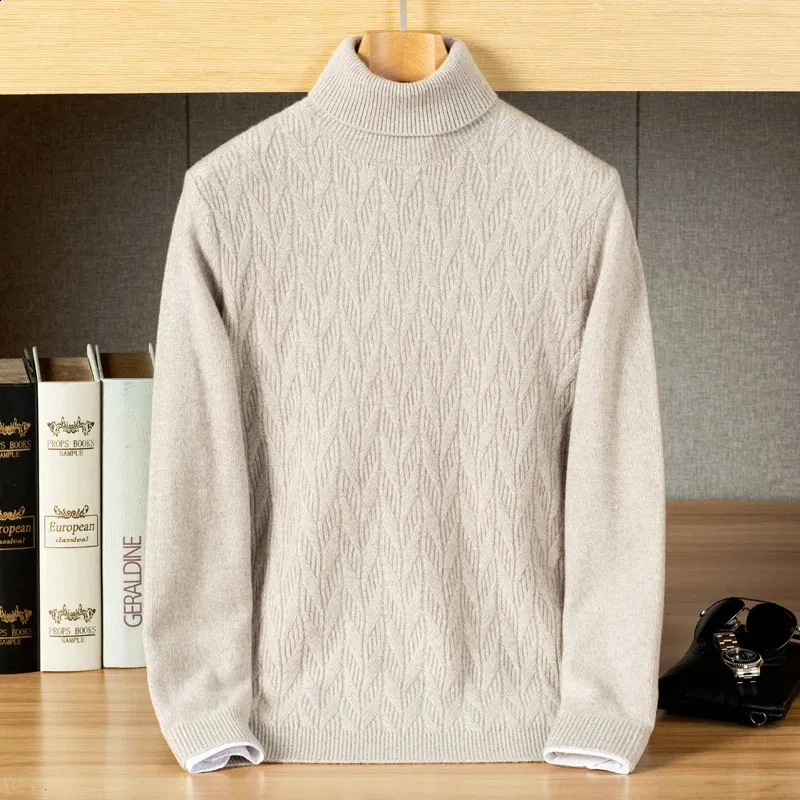 Moda moda kaszmirowy Sweter dla mężczyzn i młodych ludzi Solidny kolor wysoki szyja Jacquard Knit High-end Plus Size S-4xl 5xl 240129