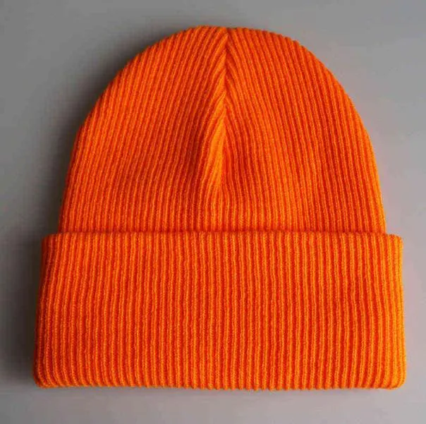 Effen Skull Cap Gebreide Hoeden Winter Warme Manchet Beani voor Heren Dames Oranje Geel Zwart Donkergroen Beige8331069