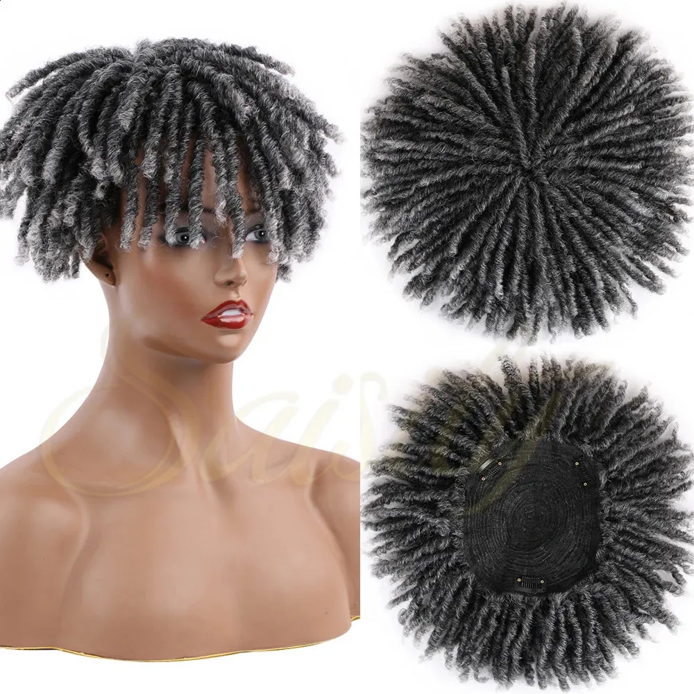 6Inches Synthetic Dreadlocks Hair Wigs Toupee15x17 Natural Medium Wig for African Women Black Grey Crochet Soul Locs Braids 240119