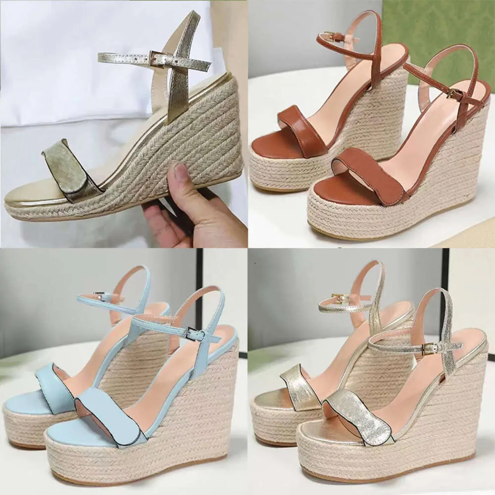 Designer Sandalen Dames Leer 8-13cm Platform Espadrille Hoge Hakken Zomer Strand Verstelbare Enkelband Sandaal Feest Bruiloft Schoenen Met Doos 291