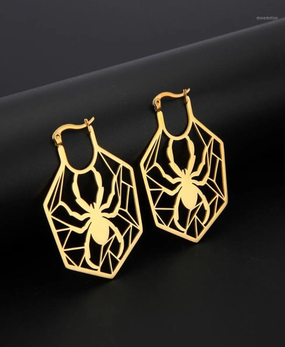 My Shape Fashion Filigree Spider Hoop Earrings Women Stainless Steel Dangle Dainty Polished Earring Animal Cut Out Jewelry12158242