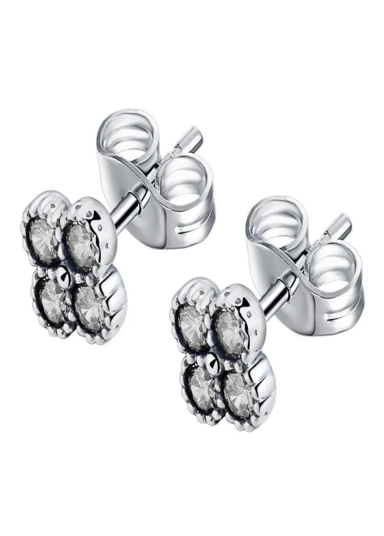 Authentic 925 Sterling Silver Stud Earring Pretty Blossom med kristallörhängen för kvinnor Bröllopspresent Fit Delicate Charm Jewelry7830033