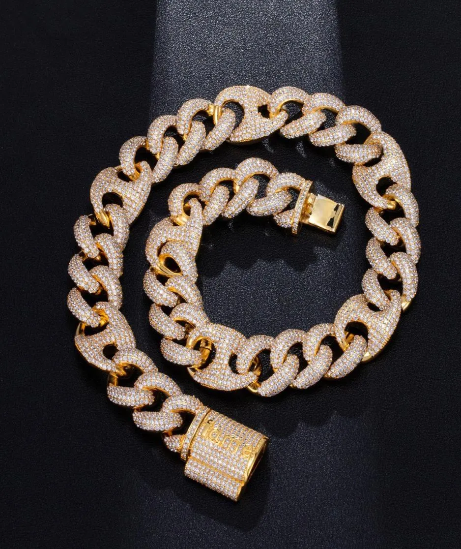 Spersonalizowany biały złoto Bling Diamentowy łańcuch męski mrożony kubański link Choker długi naszyjnik sześcien cyrkonowy biżuterii prezenty F1851373