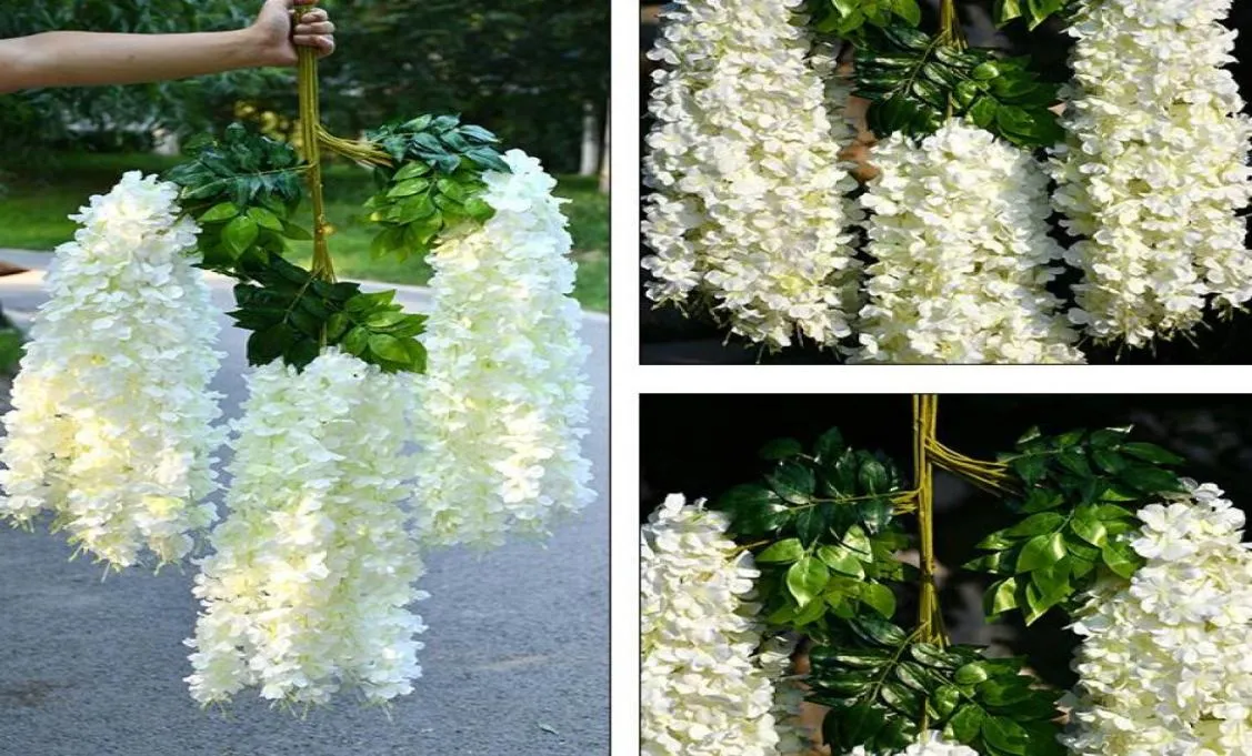 Flores de casamento artificiais simulação glicínias videira decorações de casamento longo curto buquê de plantas de seda sala escritório jardim nupcial ac8123843