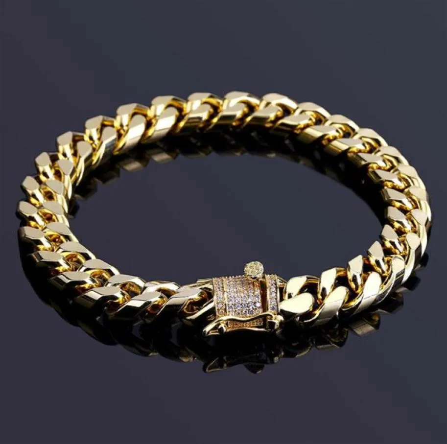 10mm Width 18K Gold Plated Hip Hop Bracelets Luxury Chain Bracelets Jewelry Fashion Men Bling Zircon Jewelry Clasp Bracelets210O8542151