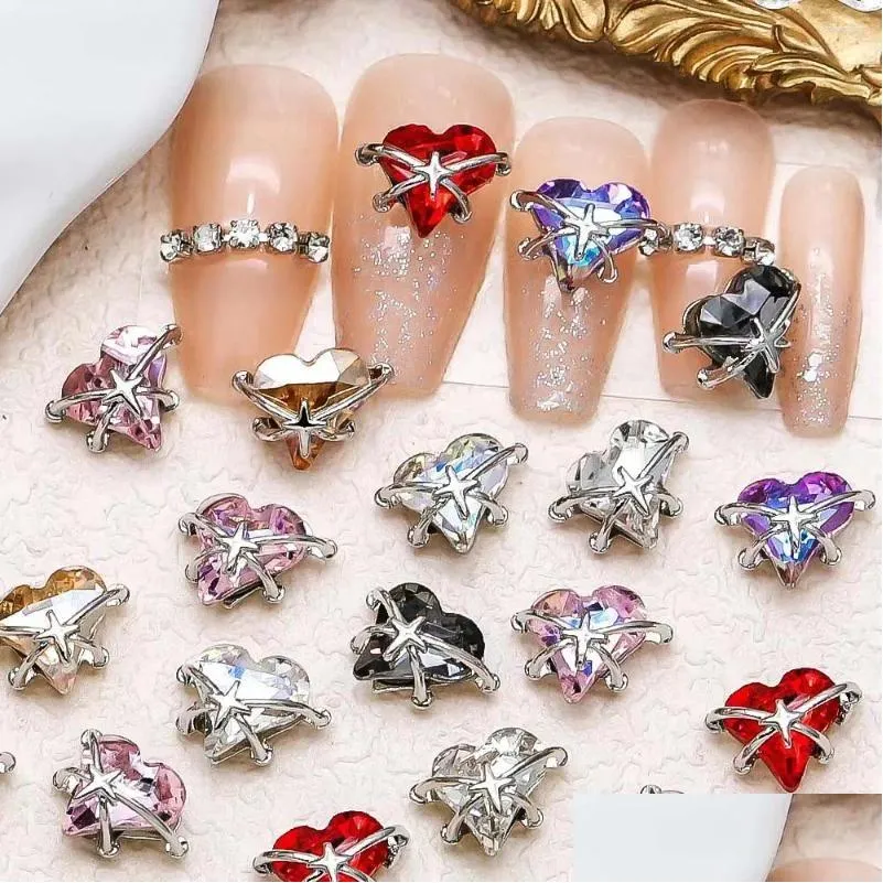 Nagelkonstdekorationer 10st Diamonds Peach Heart Charm 3D Super Flash Zircon Pointed Bottom Crystal Nails Luxury Diy Manicure Drop Deli Otabr