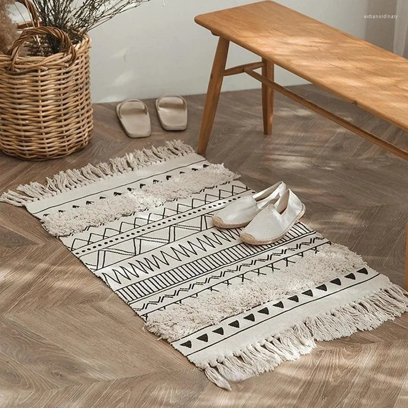 Tapis gland tapis fait à la main coton lin doux tapis salon chevet décoration nordique sol porte tapis LinenArea tapis