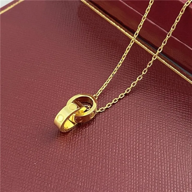 2024 womens necklace for woman love jewelry gold pendant dual ring stainless steel jewlery fashion oval interlocking rings Clavicular chain necklaces designerQ21