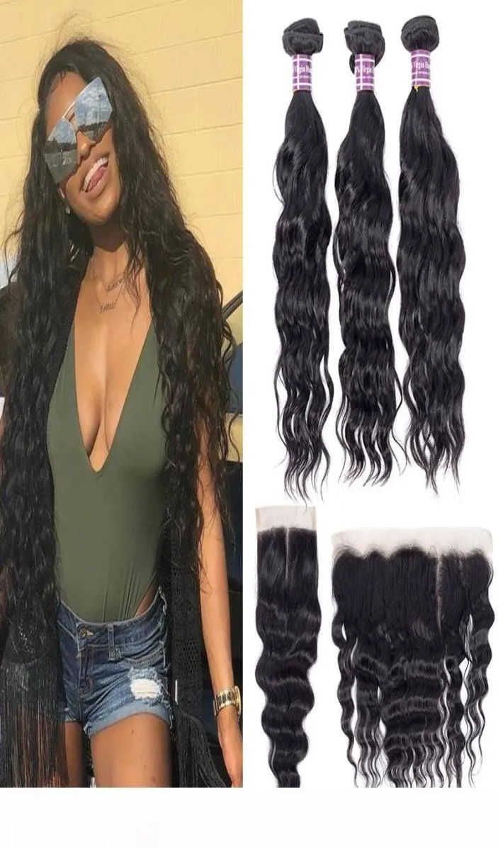 Brazilian Virgin Human Hair Wet Wavy Bundles With Closure Unprocessed Peruvian Water Wave Bundles With Frontal Closure Human Hair 4196188