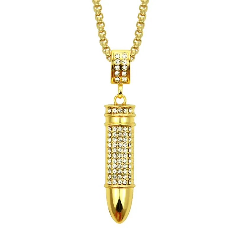 Nya modehalsband Hip Hop Diamond Bullet Head Necklace Pendant CLAVICLE CHAIN ​​GOLD HEALBACE ER CHAIN ​​MENS Hiphop Iced Out Jewelry4420270