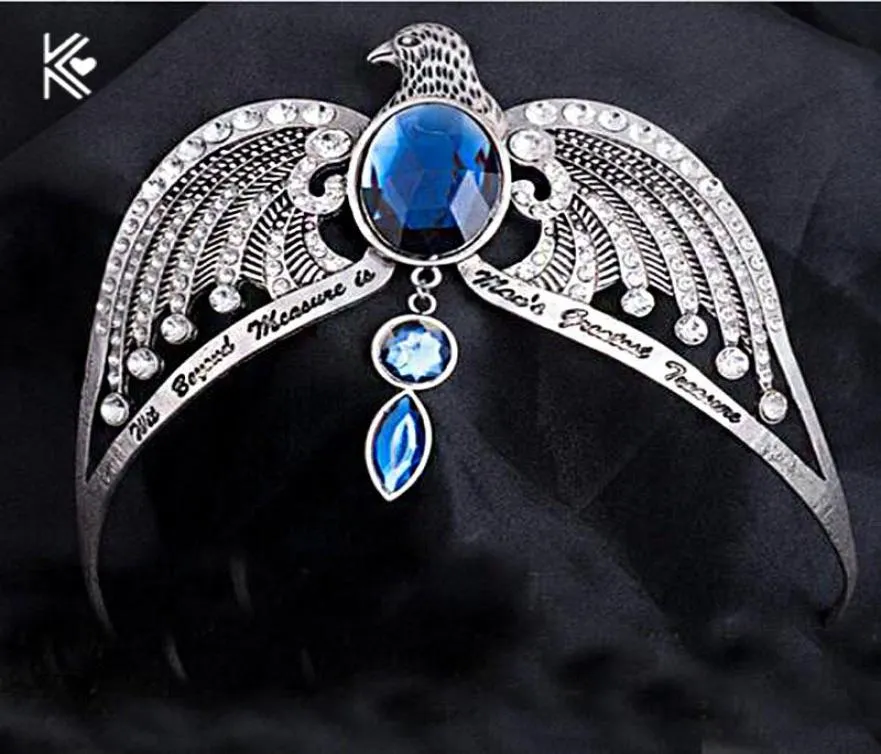 Serdaigle perdre couronne Horcrux bandeaux de mariée Antique argent aigle Animal bleu cristal bandeaux accessoires de cheveux de mariage S9189868204