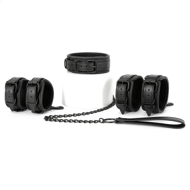 3pcs Bdsm Bondage Set Collar Slave Leather Sex Handcuffs Anklecuffs Toy for Woman Couples Kit 240202