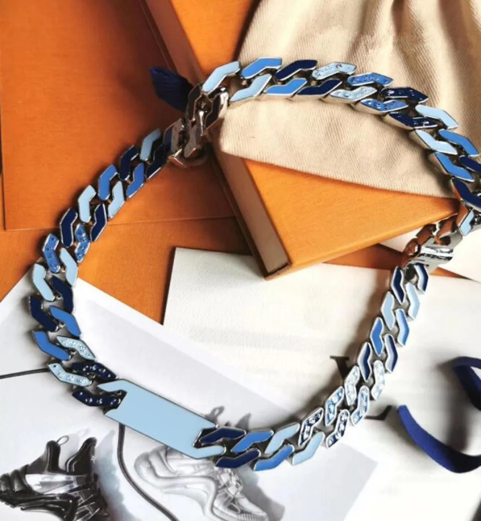 2020 Ultimo lancio Maestri francesi progettati di lusso Hip hop Street Bracciali per uomini e donne CATENA CUBANA Collana con bracciale in smalto blu9313085