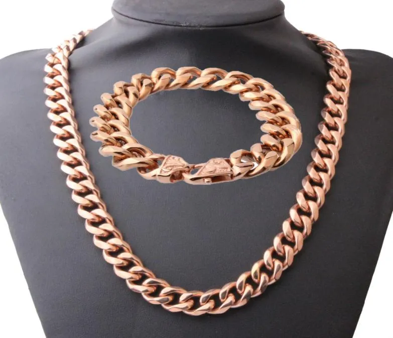 Charming 316L rostfritt stål Rose Gold Cuban Curb Link Chain Men039s unisex039s halsband 236quot armband 866quot SE6409324