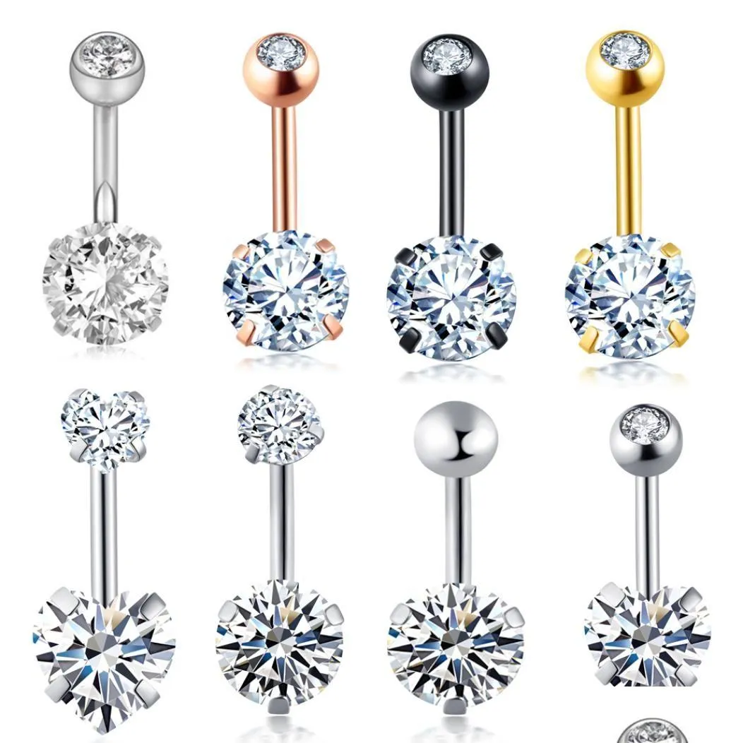 Navel & Bell Button Rings 20Pcs Belly Button Rings 14G Stainless Steel Crystal Women Girls Navel Ring Tragus Barbell Body Piercing Je Dhgj7