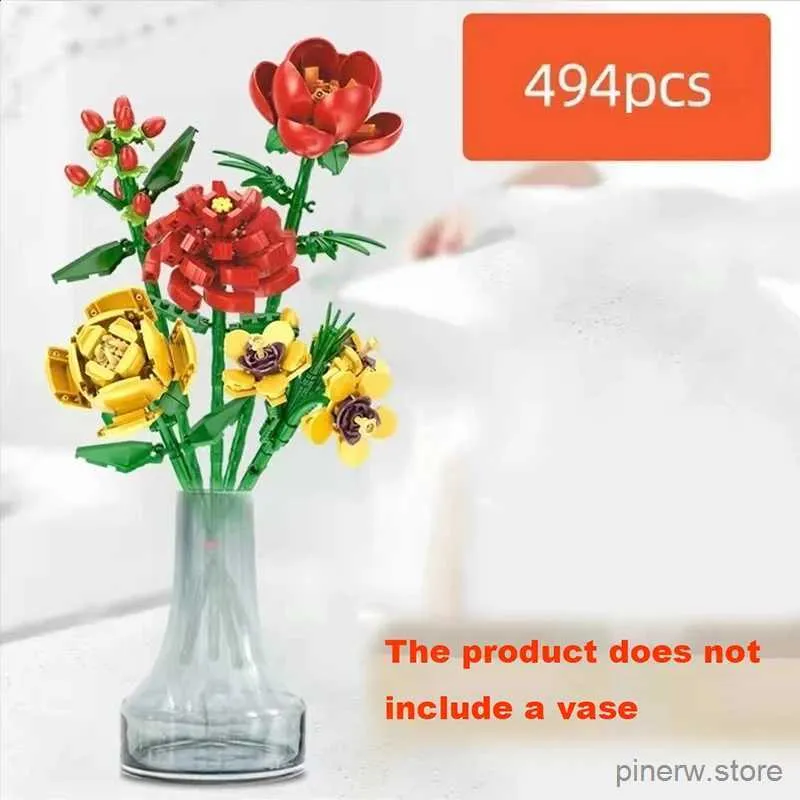 Blocks Creative Romantic Sunflower Rose Bouquet Building Blocks Flower Home Desk Plant Decoration Assemble Bricks Toys Girls Adult Gift