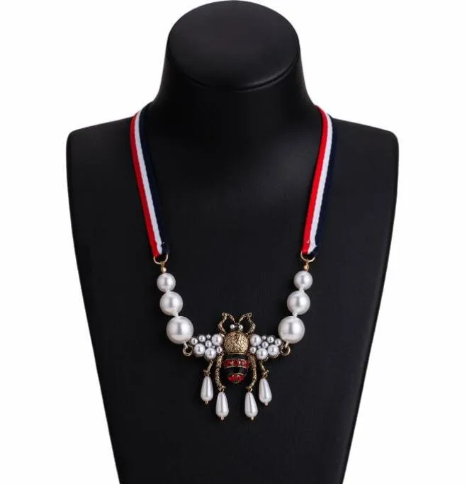 Ensemble bohème mode cristal perle abeille pendentif collier rayé ruban pull chaîne femmes charme bijoux accessoires 1449940