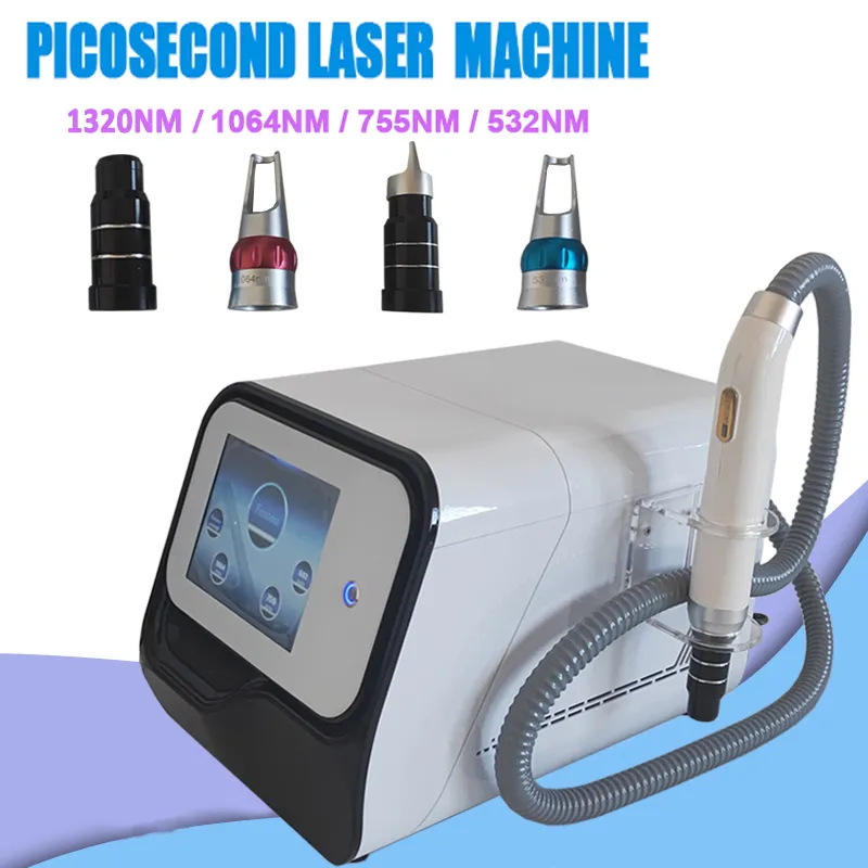 Salong Använd picosekund lasermaskin All Color Tattoo Removal Pico Laser ND YAG Q Switched 532nm 755nm 1064nm 1320nm Pigmentering Black Doll Treatment