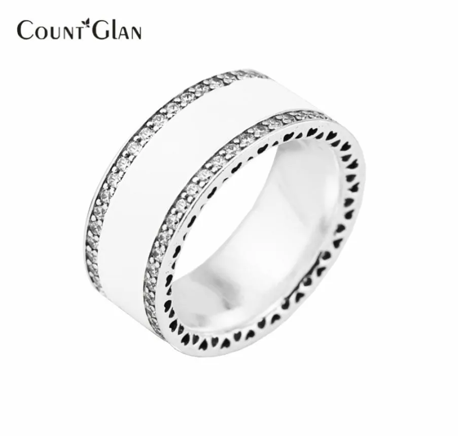 Kompatybilne z pierścieniami Nowe szterling-silver-jewelry Enamel Clear CZ Pierścienie dla kobiet 925 Srebrne serca Brand Ring 20177234737