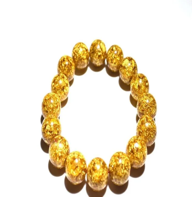 Bracelet de perles en feuille d'or 24 carats, 12mm, pierres précieuses, mode féminine, bijoux de tempérament, accessoires, cadeaux, Whole1881657