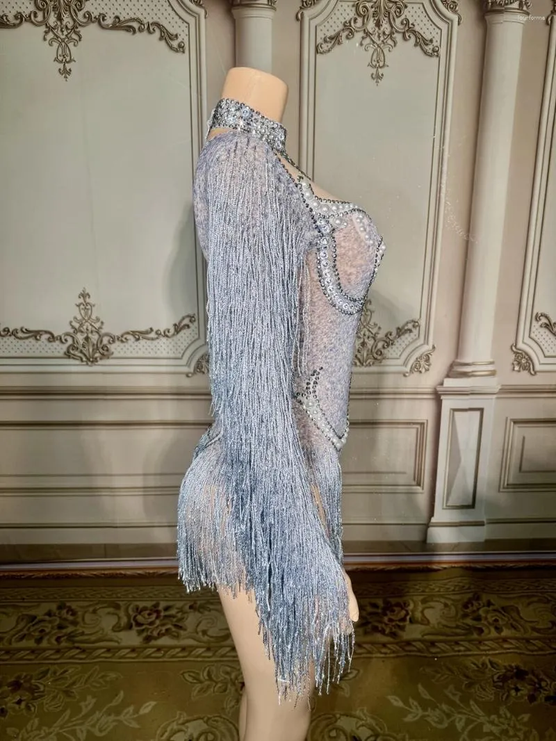 Traje Brillante Manga Larga Flecos Body Mujer Sensual Transparente Actuacion Danza Carnaval De 60 33 DHgate