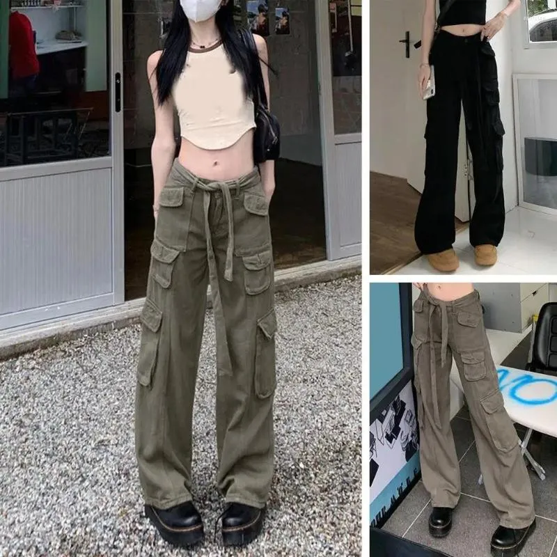 Damesbroek Dames Cargo Wijde pijpen Vintage verstelbare taille Diep kruis Losse meerdere zakken Effen kleur Hoge zachte Streewear