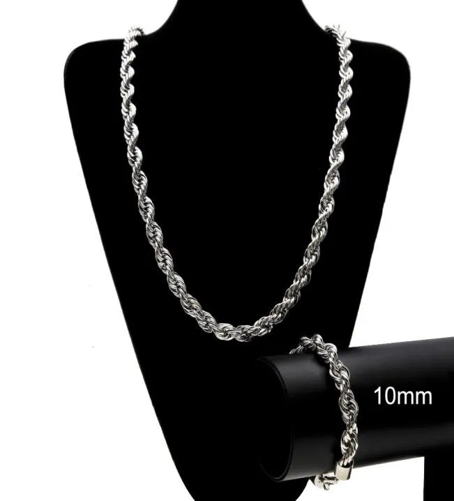 Hiphop Jewelryセット高洗練されたチェーンチェーンヒップホップロープネックレスブレスレット男性トレンディスタイルゴールドシルバー6mm 10mm ZHL23162237619