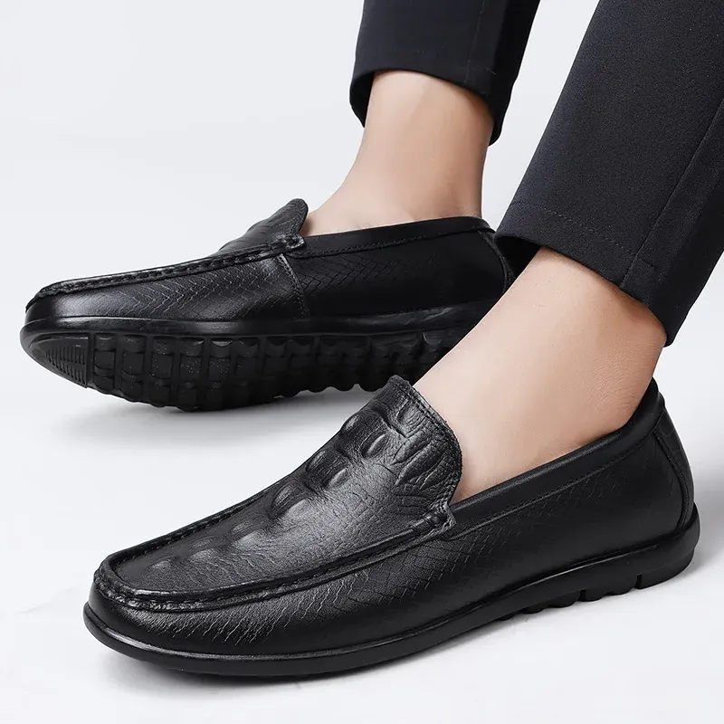 Läder dagligen slip på mens loafers krokodil körning coman comfort mocasines varumärke mjuk ensam man social affär b