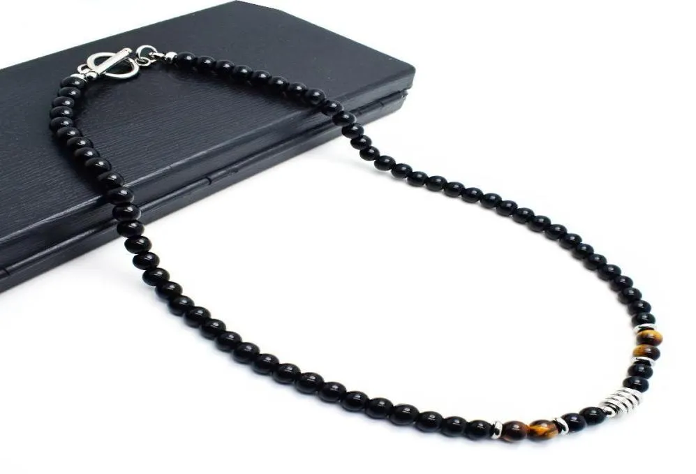 Collier ras du cou en obsidienne pour hommes, perles en pierre naturelle faites à la main, en acier inoxydable, court, sans collier, bijoux Homme4568627