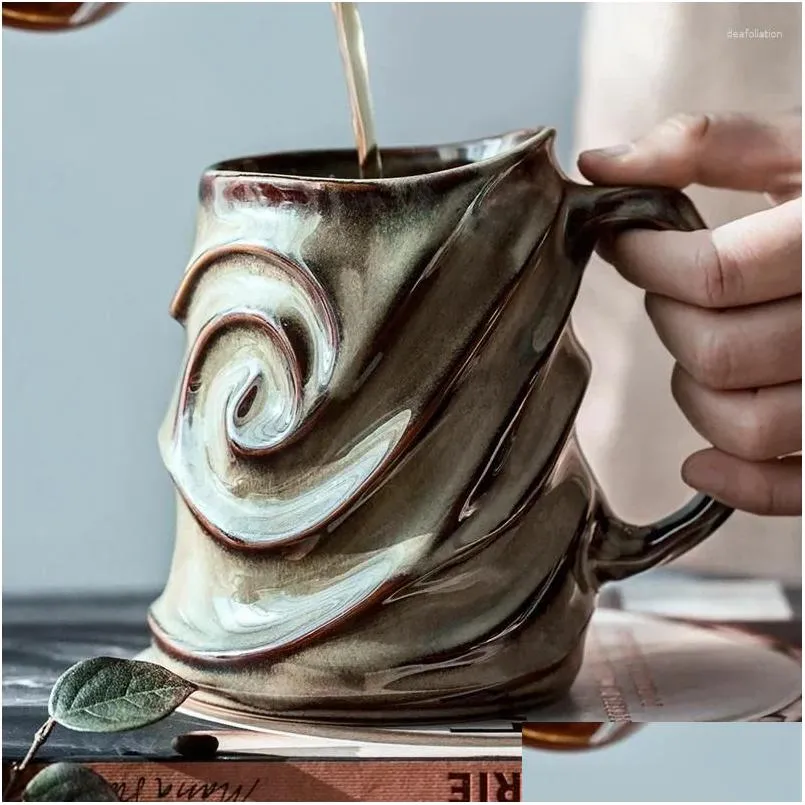 Tazze Tazza da caffè in ceramica con motivo a foglie da 500 ml Tazza da acqua smerigliata di grande capacità Ufficio Tè Utensili da cucina Consegna di goccia Giardino domestico Di Dhknm