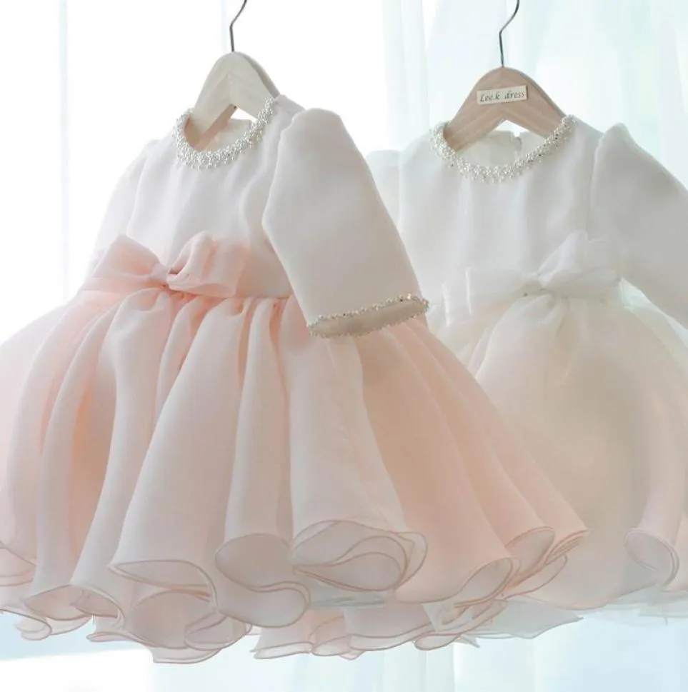 Baby Mädchen Taufe Taufe zum 1. Geburtstag Perlen verziert Flauschiger Tüll Party Blumenmädchenkleid Kleinkind Mädchen Partykleider E335776258608