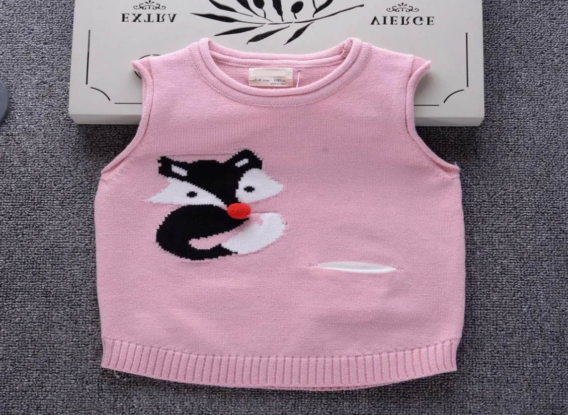 2019 Autumn New Girls Knitting Vest Cartoon Fox Baby Coat Sticked tröja Vest Spring Kids Ytterkläder Core Garn Children Jackets1669738