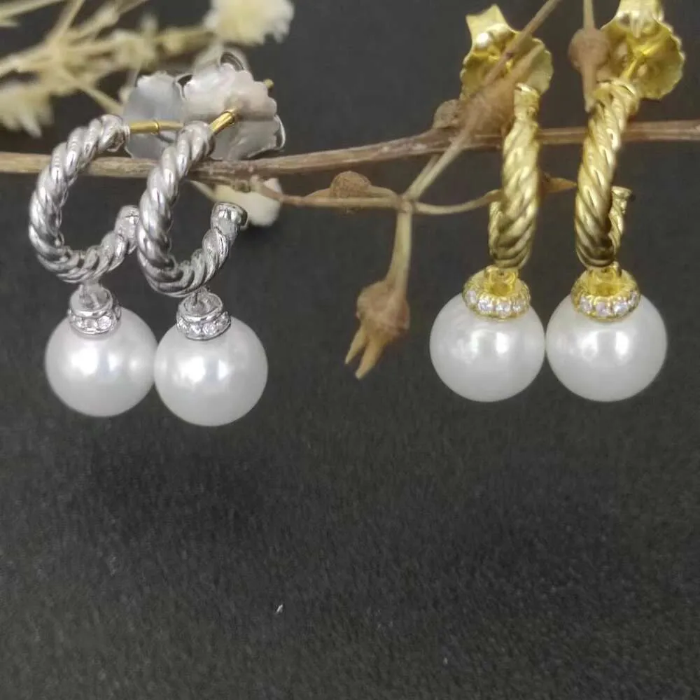 Luxus-Schmuckohrringe Goldhaken-Perlenohrringe mit gedrehter Drahtschnalle aus Sterlingsilber mit 14-Karat-Gelbplattierung