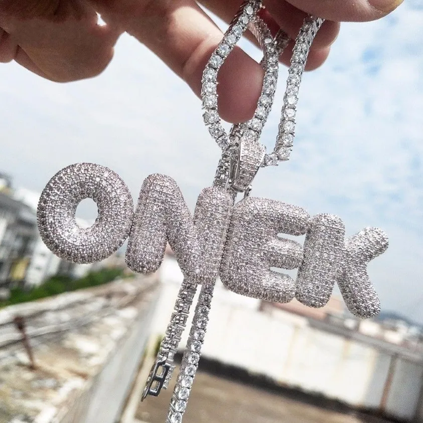 A-Z nome personalizado letras colares pingente charme para ouro prata rosa cor zircão cúbico corda corrente hip hop jóias presentes263z