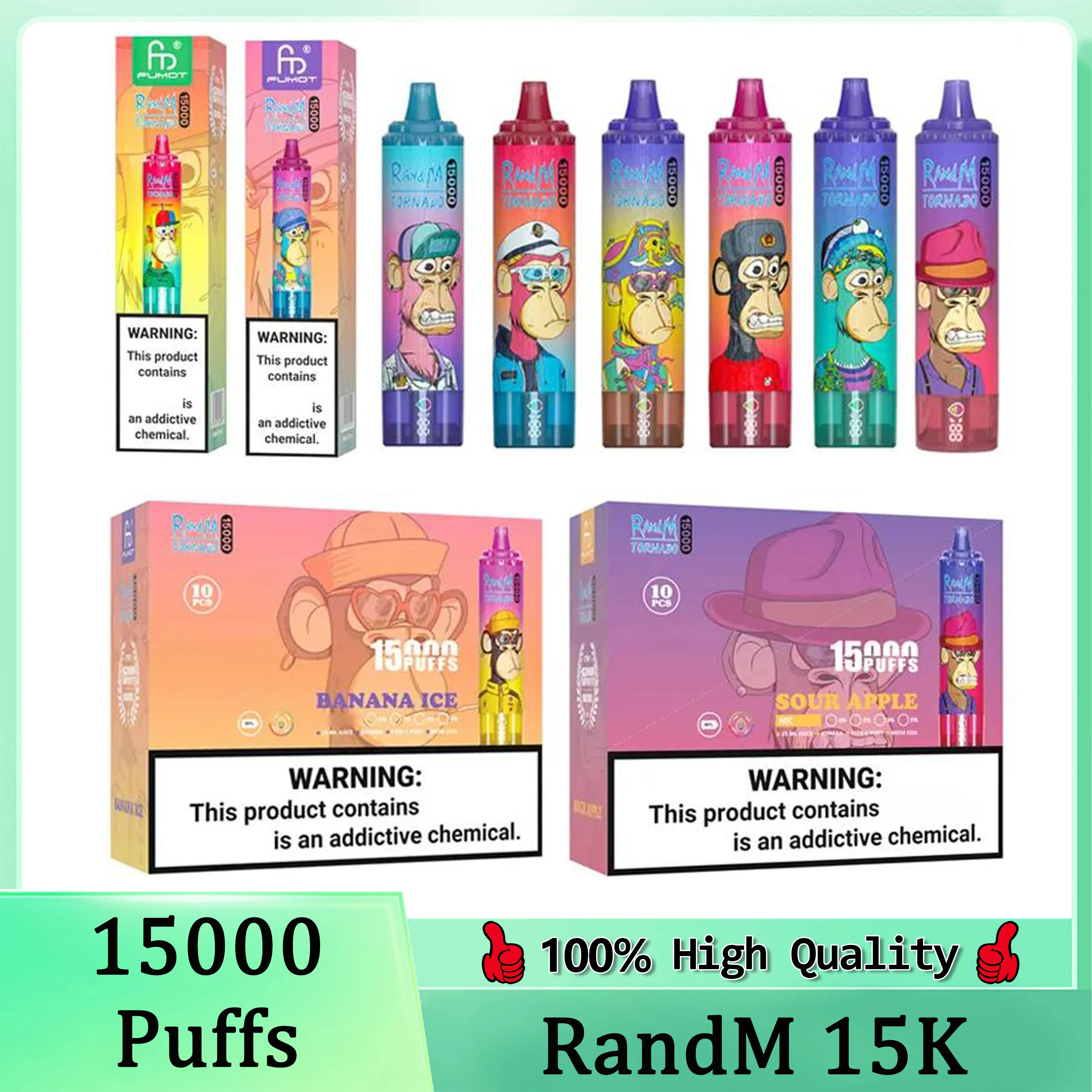 Original RandM Tornado 15000 Puffs Disposable Vape Pen 15k Puff Vape Fumot 25ml Prefilled Cartridges Pod 850mAh Rechargerable Battery 41 Flavors In Stock