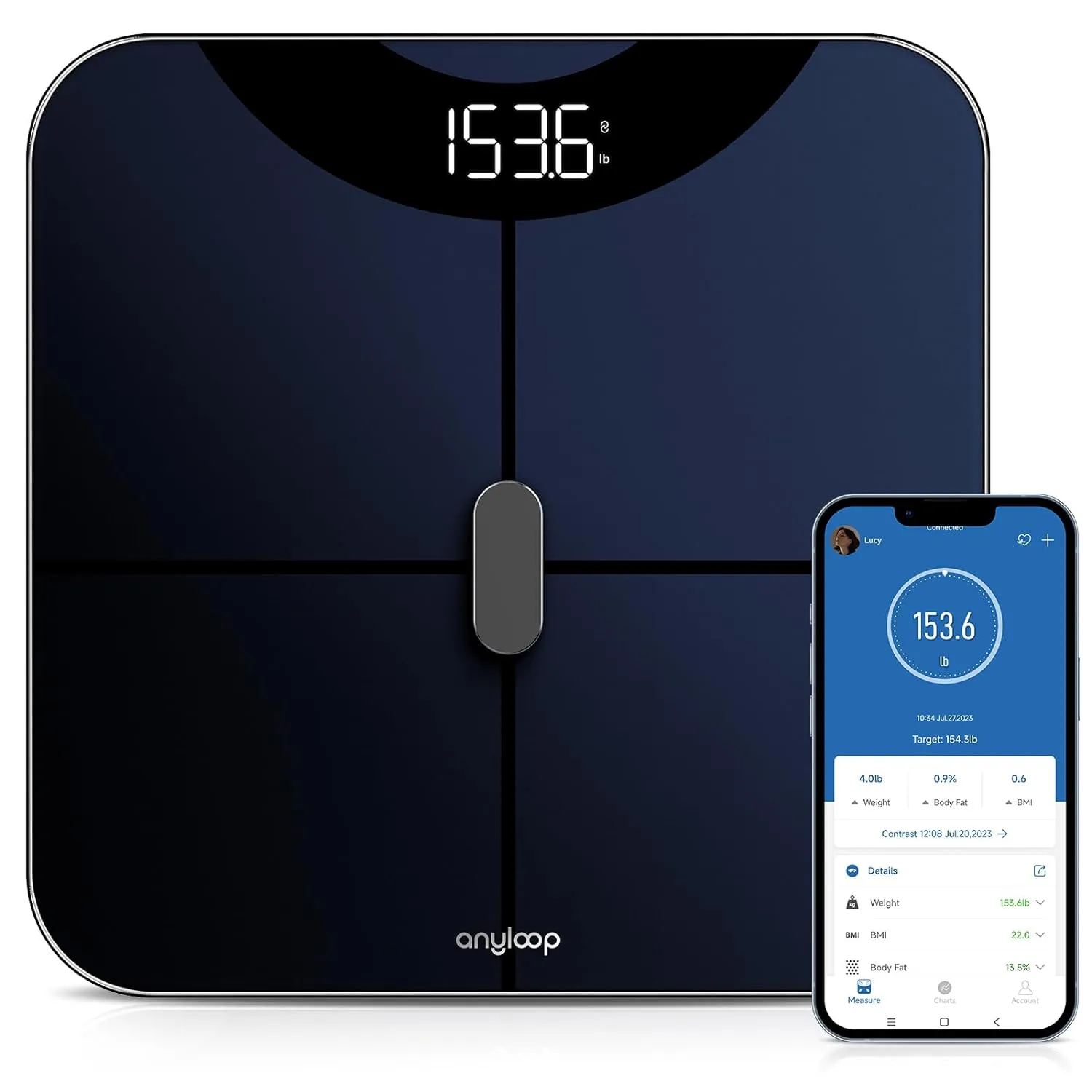 AnyLoop Smart Scale for Ciało, Skala cyfrowa z BMI, tkanką tłuszczową, masę mięśniową 13Measurement, cyfrowa skala łazienki synchronizę danych z aplikacją fitness