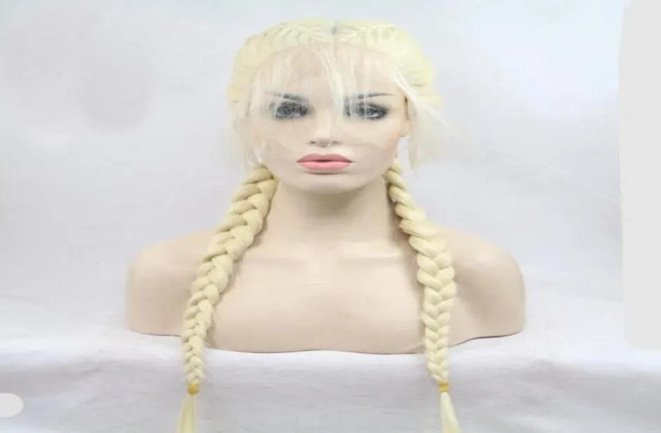 Blonde 613 Double Braids Synthetic full wig Braided Lace Front Wig with Baby Hair Wig Heat Resistant Fiber Middle Part31491462919306