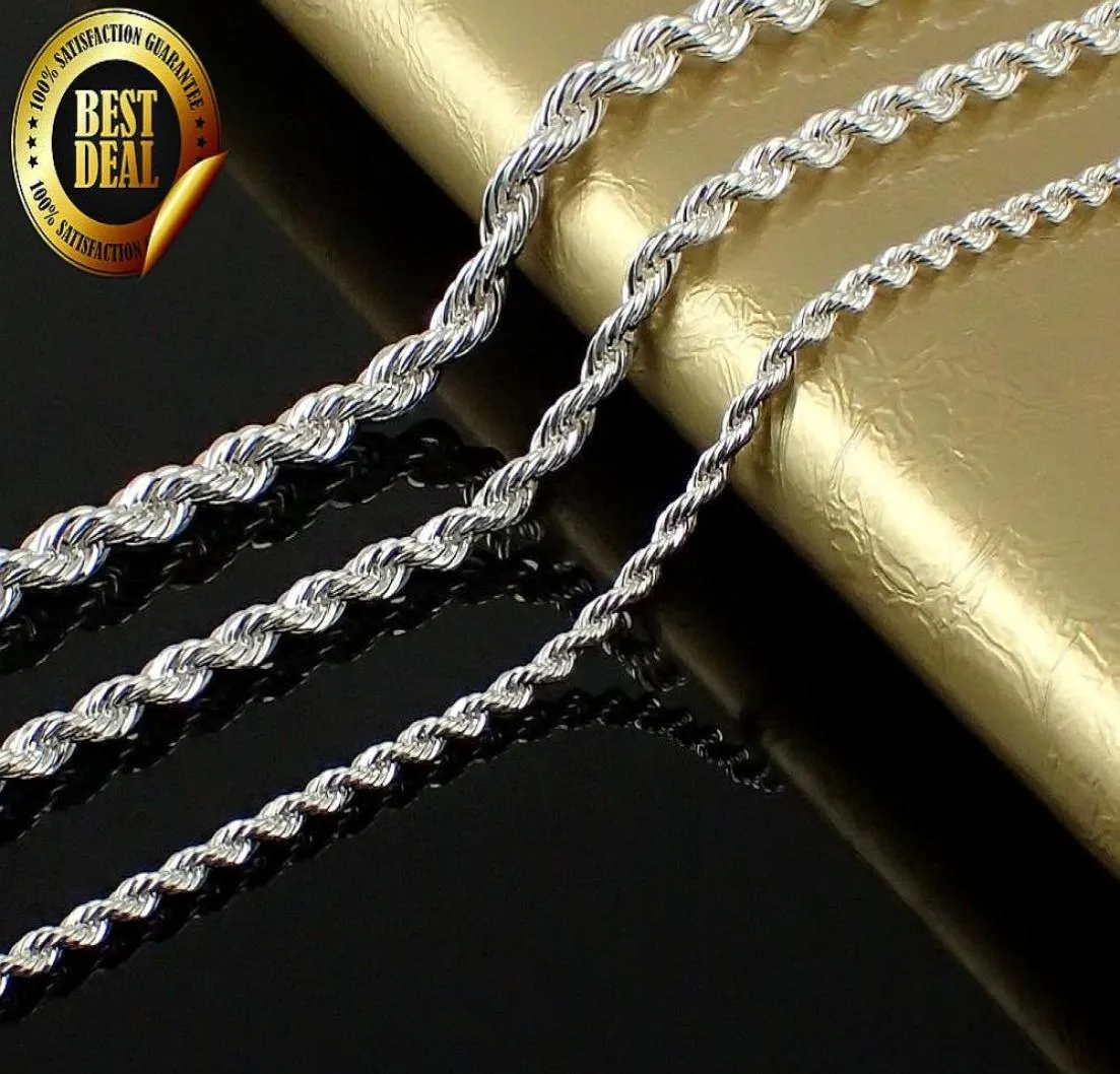 2018 Fashion Solid 925 Sterling Silver Chain 2mm 4mm Men Kvinnor Halsband 16quot 30inch Xmas New Classic Rope Necklace Chain Link7052914