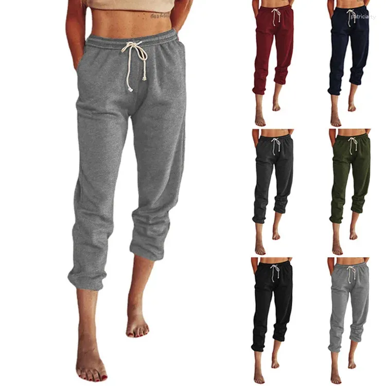 Женские брюки 2024, осенние однотонные повседневные модные свободные леггинсы с высокой талией и завязками, женские девятиточечные леггинсы