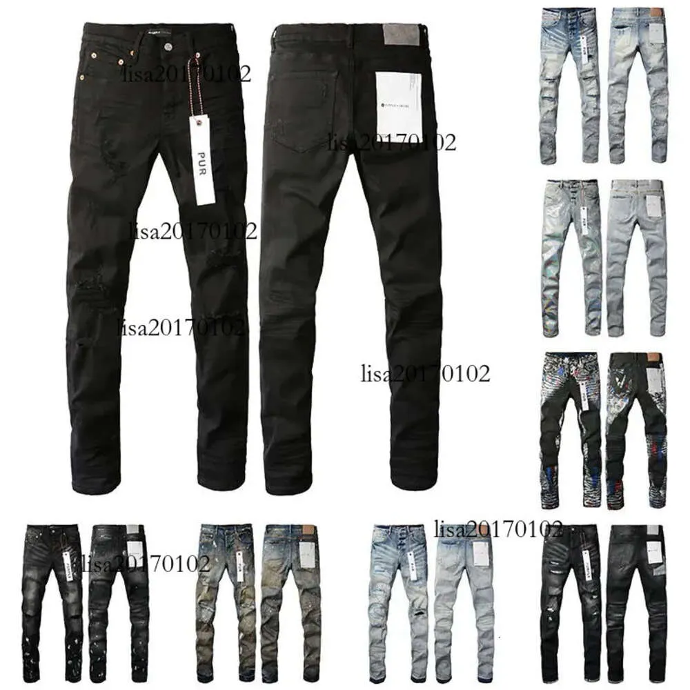 Streetwear Men's Purple Designer Jeans Fashion Brand Distressed Ripped Bikers Womens Denim Cargo for Men Hole Pants